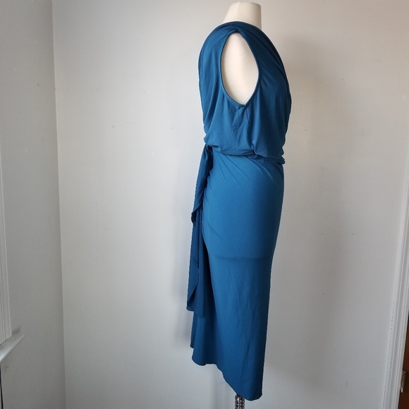 Blue One shoulder Drapey Dress Size L - Picture 3 of 4